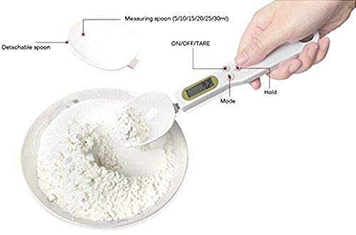 Mengshen Digital Spoon Scale for Kitchen Food High Precision Small Scale with Tare Function Weighing and Measuring Dry Liquid Ingredient Milk Tea Flour Medicine 1.1lb/500g(0.1g) Milligram Scale White