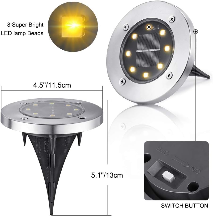 Toodour Solar Lights Outdoor, 16 Pack Solar Ground Lights Waterproof Garden In-Ground Lights - Bright Solar Disk Light Landscape Lighting for Lawn Yard Deck Patio Walkway Outdoor Decor - Warm White