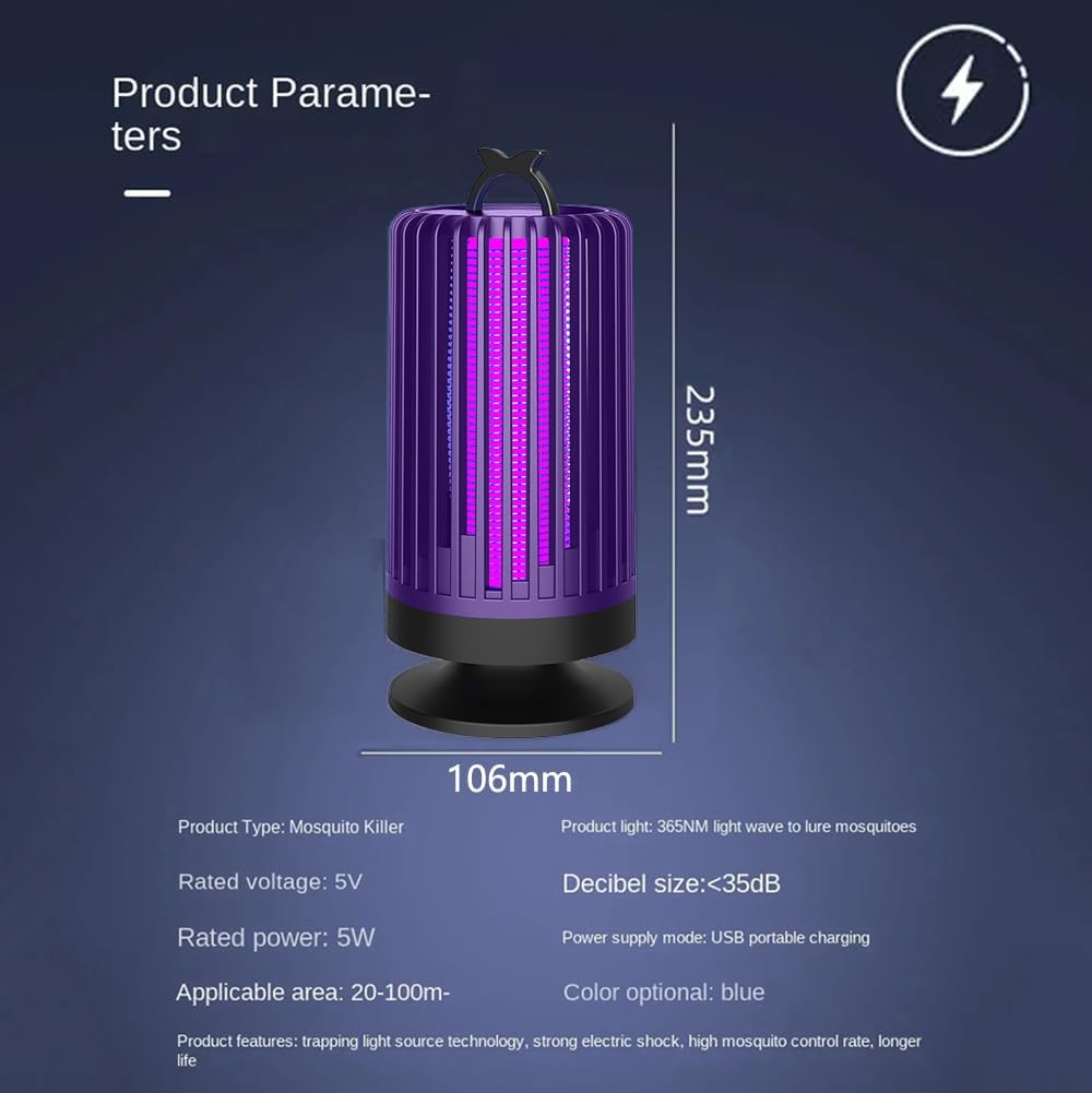Bug Zapper，Purple Liaht Mosquito Killer lamp with Cleaning Brush, high-Performance 3000V, USB Charging Indoor and Outdoor, Multifunctional Mosquito Killer lamp, Insect Trap (Purple)