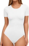 Lotofun Short Sleeve Round Neck Bodysuits For Women Basic Slim Fit Body Suit Shirts Tops