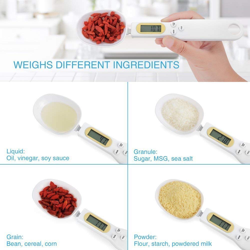 Mengshen Digital Spoon Scale for Kitchen Food High Precision Small Scale with Tare Function Weighing and Measuring Dry Liquid Ingredient Milk Tea Flour Medicine 1.1lb/500g(0.1g) Milligram Scale White