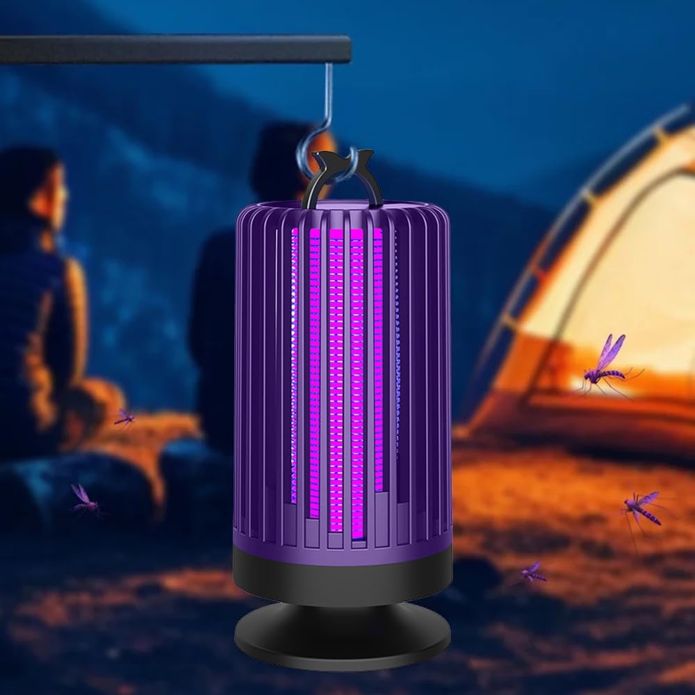 Bug Zapper，Purple Liaht Mosquito Killer lamp with Cleaning Brush, high-Performance 3000V, USB Charging Indoor and Outdoor, Multifunctional Mosquito Killer lamp, Insect Trap (Purple)