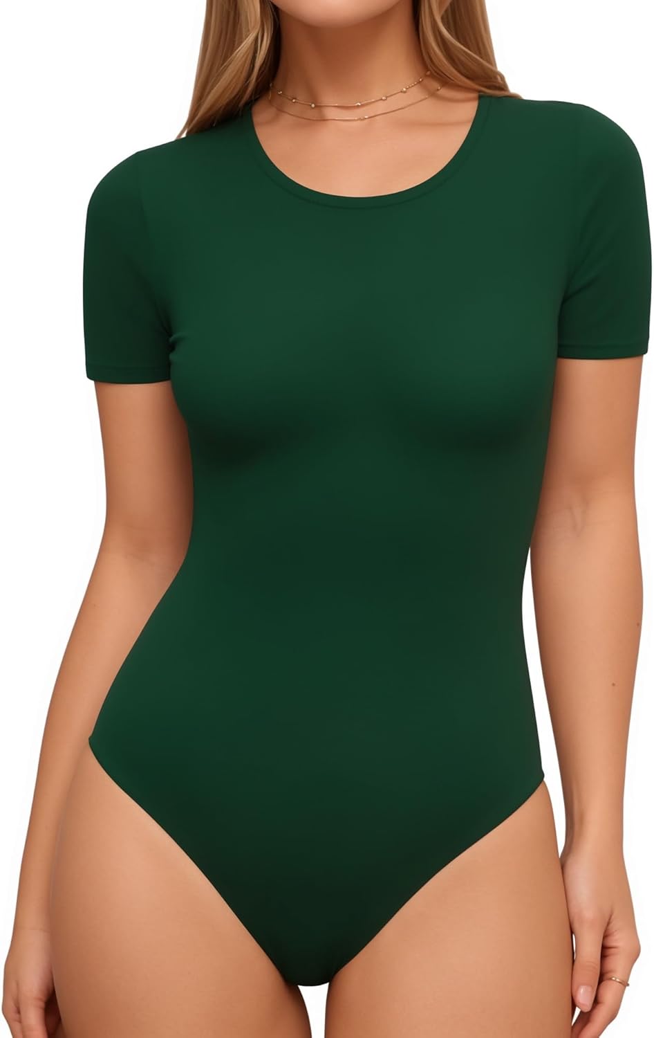 Lotofun Short Sleeve Round Neck Bodysuits For Women Basic Slim Fit Body Suit Shirts Tops