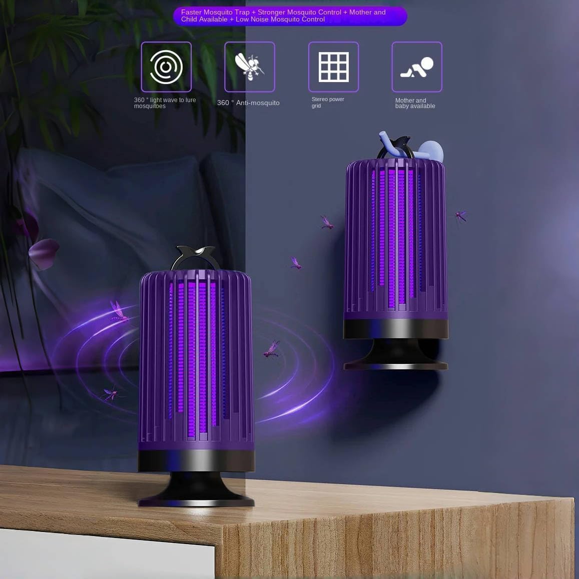 Bug Zapper，Purple Liaht Mosquito Killer lamp with Cleaning Brush, high-Performance 3000V, USB Charging Indoor and Outdoor, Multifunctional Mosquito Killer lamp, Insect Trap (Purple)