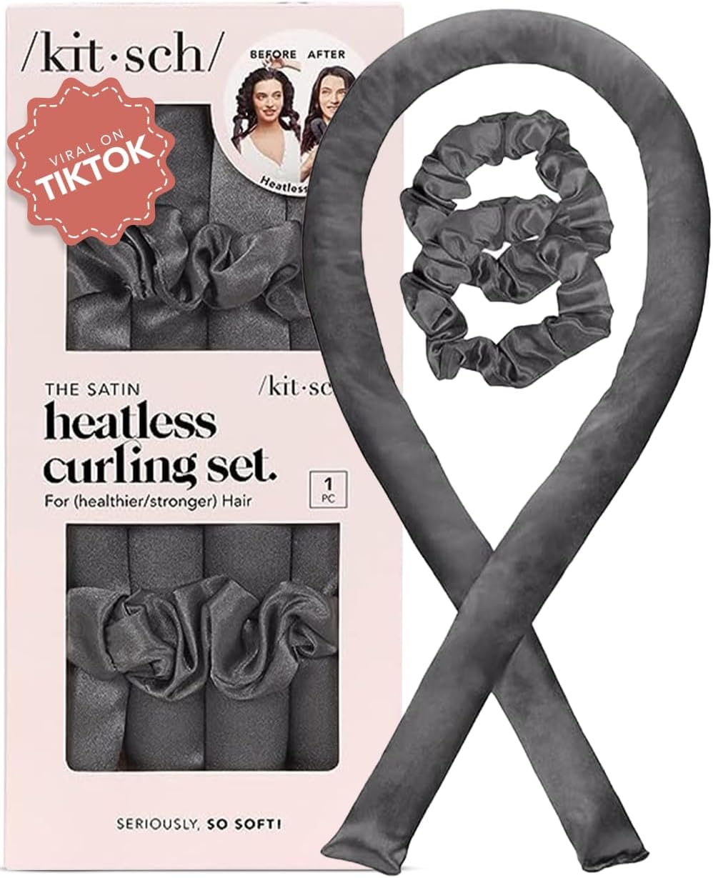 Kitsch Satin Heatless Curling Set - Hair Rollers for Effortless Heatless Curls | Sleep-In Hair Curlers | Includes Hot Rollers & Curling Rod Headband, Achieve Stunning Heatless Hairstyles, SunsetTieDye
