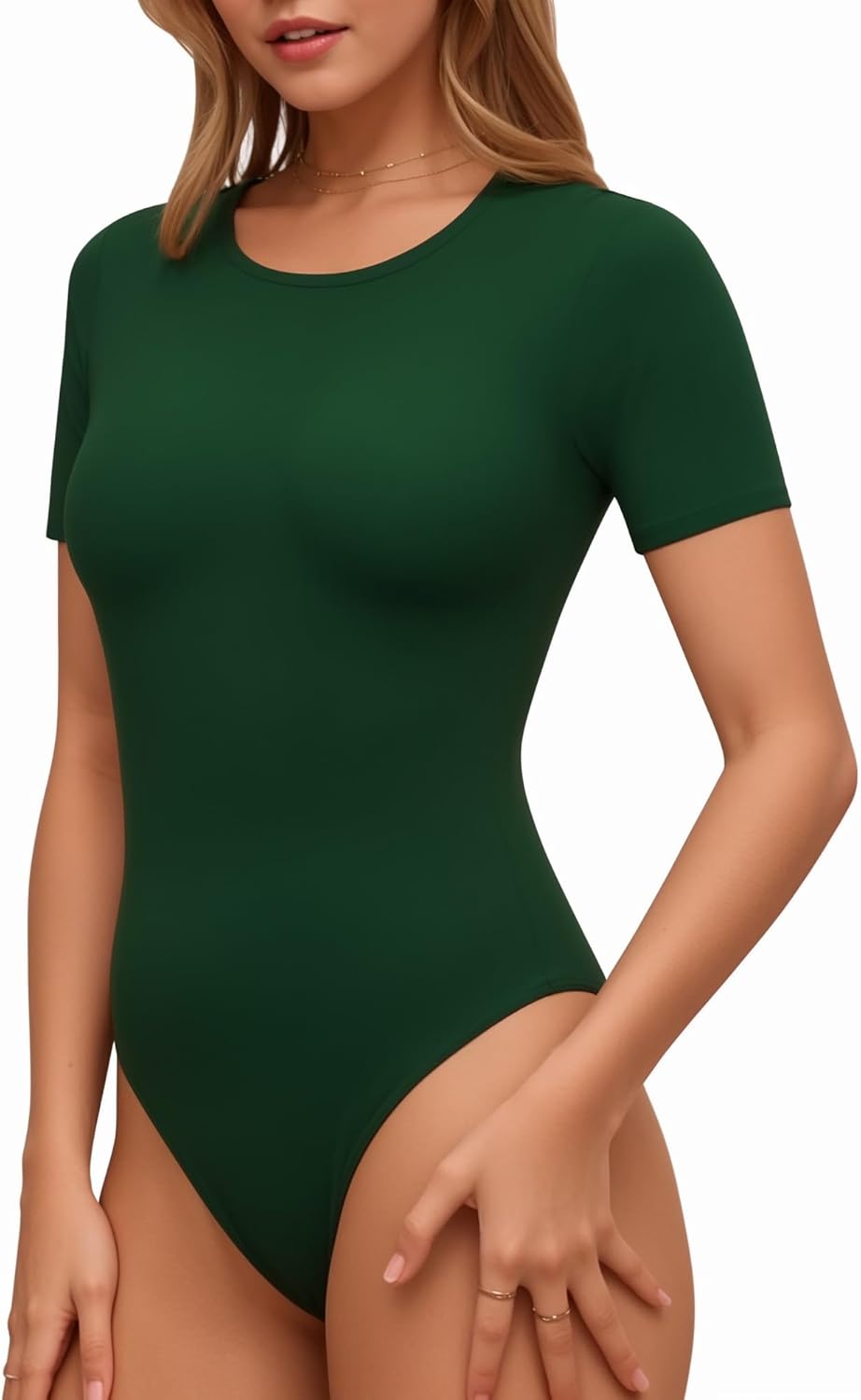 Lotofun Short Sleeve Round Neck Bodysuits For Women Basic Slim Fit Body Suit Shirts Tops
