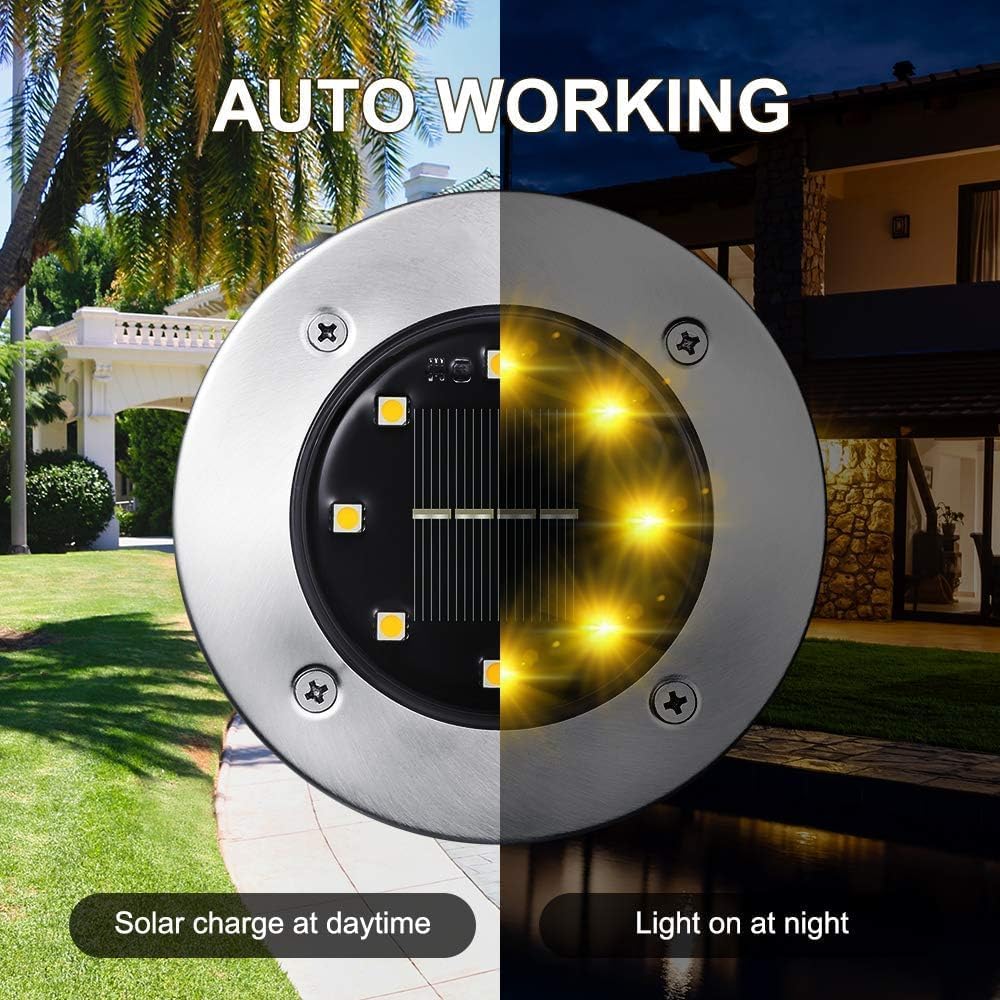 Toodour Solar Lights Outdoor, 16 Pack Solar Ground Lights Waterproof Garden In-Ground Lights - Bright Solar Disk Light Landscape Lighting for Lawn Yard Deck Patio Walkway Outdoor Decor - Warm White