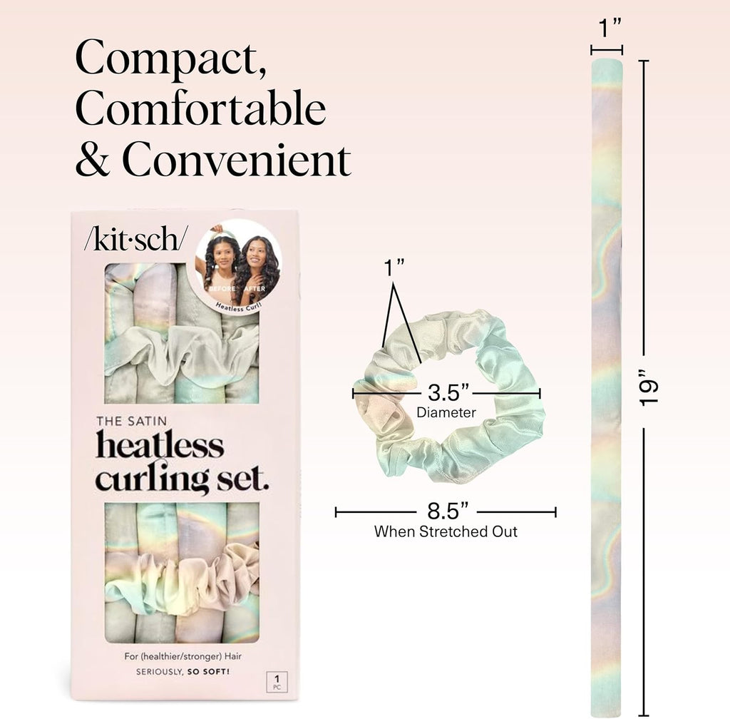 Kitsch Satin Heatless Curling Set - Hair Rollers for Effortless Heatless Curls | Sleep-In Hair Curlers | Includes Hot Rollers & Curling Rod Headband, Achieve Stunning Heatless Hairstyles, SunsetTieDye
