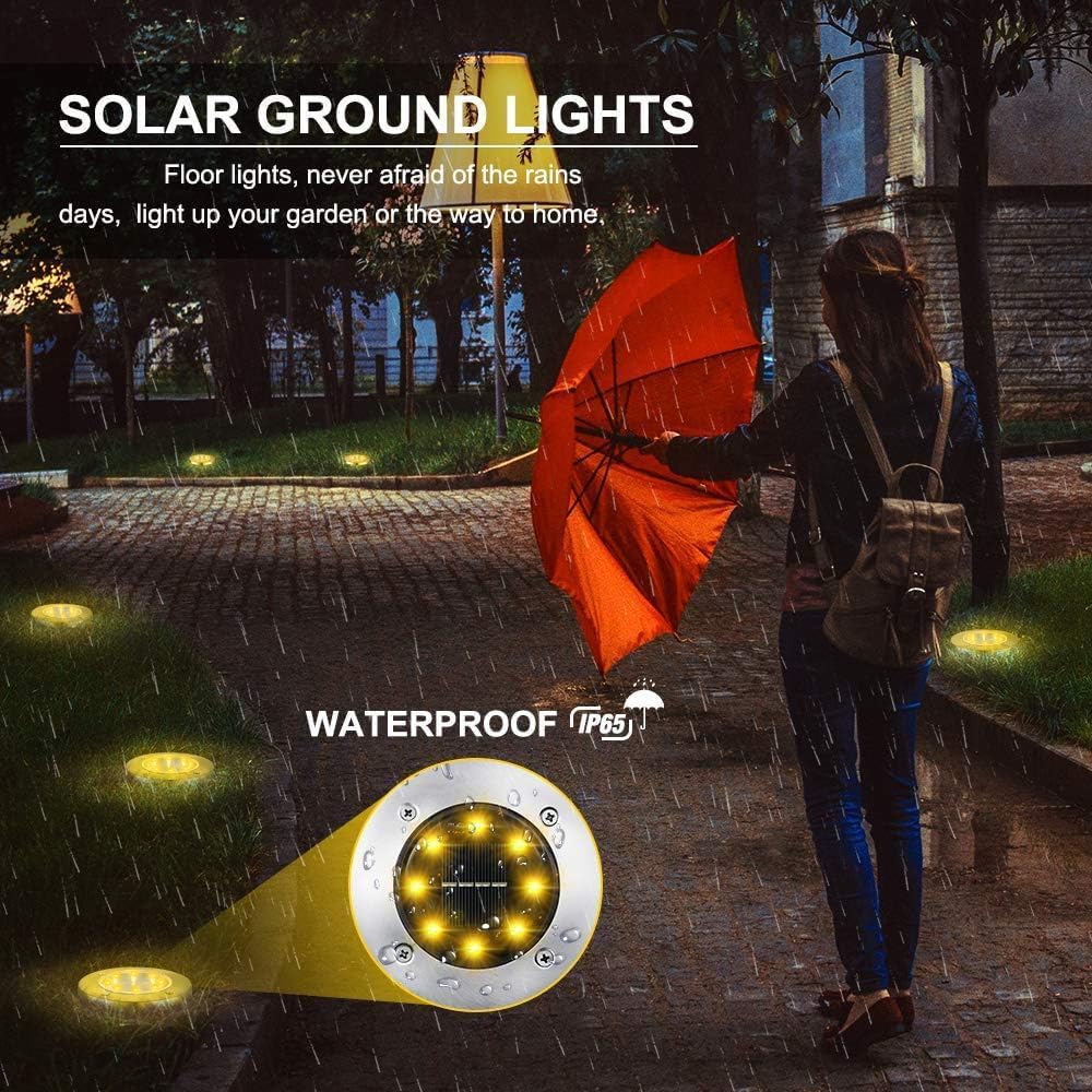 Toodour Solar Lights Outdoor, 16 Pack Solar Ground Lights Waterproof Garden In-Ground Lights - Bright Solar Disk Light Landscape Lighting for Lawn Yard Deck Patio Walkway Outdoor Decor - Warm White