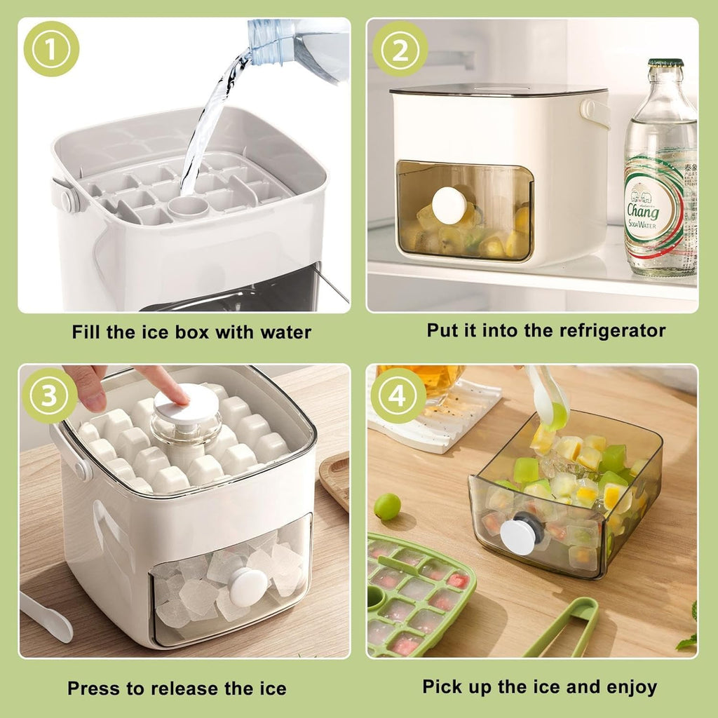 Ice Cube Tray with Lid for Freezer 48 Nuggets,One-Click Press Silicone Ice Cube Tray with Ice Shovel for Freezer BPA Free,Stackable Ice Tray with Storage Ice Bucket Kits