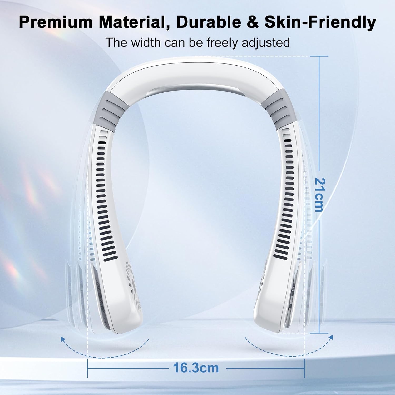 Quiet Portable Neck Fan Cooling - KANHIRO Wearable Ergonomic Bladeless Fan, Rechargeable USB Fan with 3 Speeds & Long Battery Life, Personal Fan for Travel, Camping, Work, Gifts for Women Men (White)