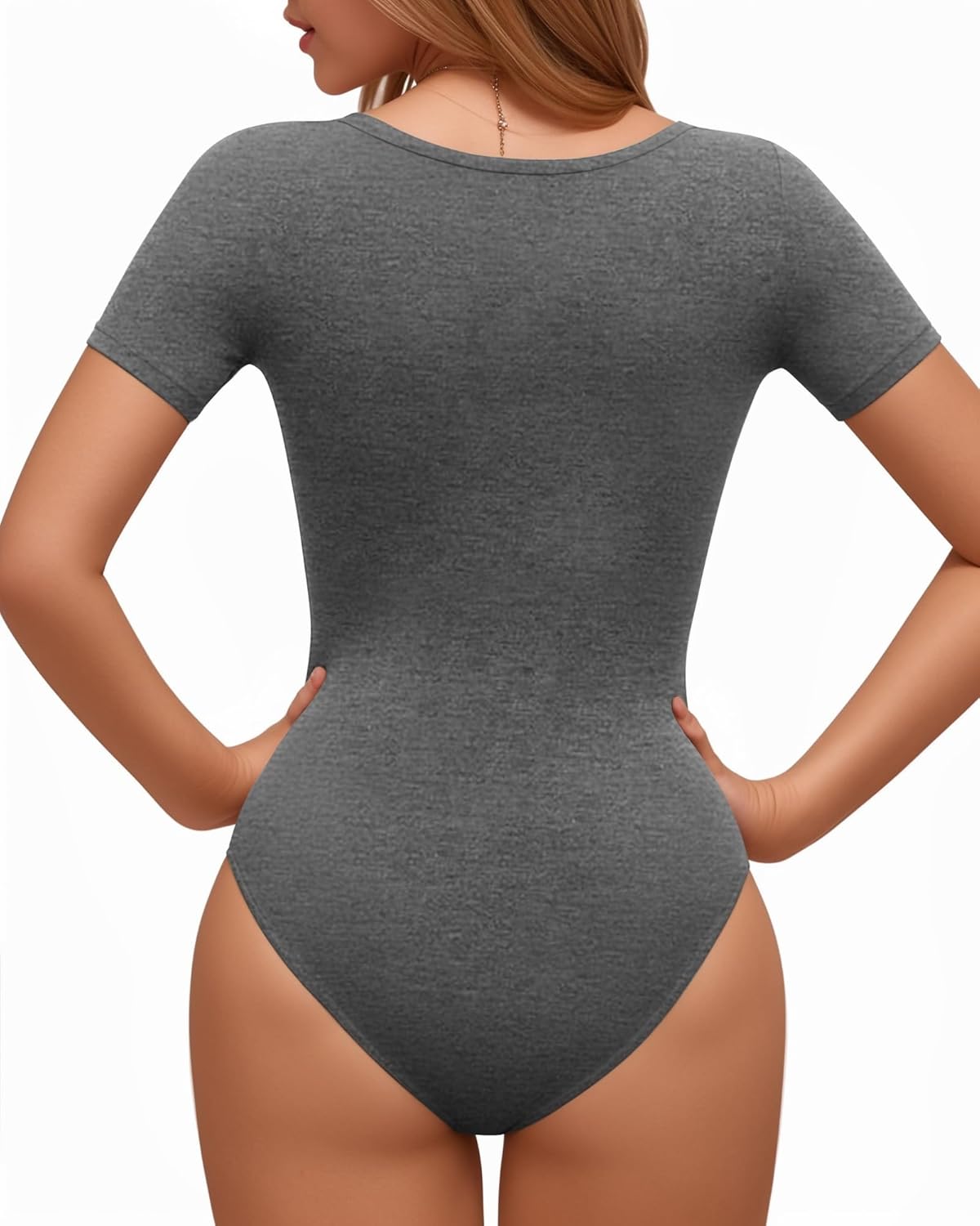 Lotofun Short Sleeve Round Neck Bodysuits For Women Basic Slim Fit Body Suit Shirts Tops