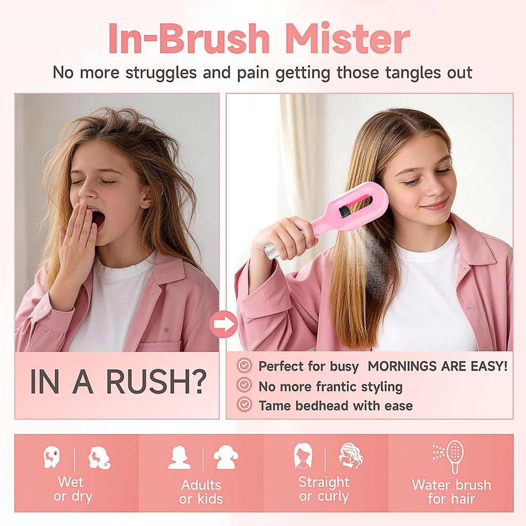 Hairbrush Mister - Hair Mist Sprayer Brush, 2 in 1 Portable Hair Brush with Water Spray for Detangling and Styling(2pCS)