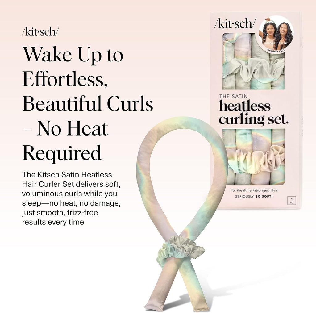 Kitsch Satin Heatless Curling Set - Hair Rollers for Effortless Heatless Curls | Sleep-In Hair Curlers | Includes Hot Rollers & Curling Rod Headband, Achieve Stunning Heatless Hairstyles, SunsetTieDye