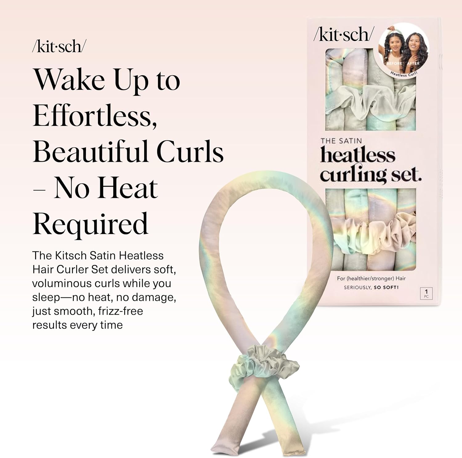 Kitsch Satin Heatless Curling Set - Hair Rollers for Effortless Heatless Curls | Sleep-In Hair Curlers | Includes Hot Rollers & Curling Rod Headband, Achieve Stunning Heatless Hairstyles, SunsetTieDye