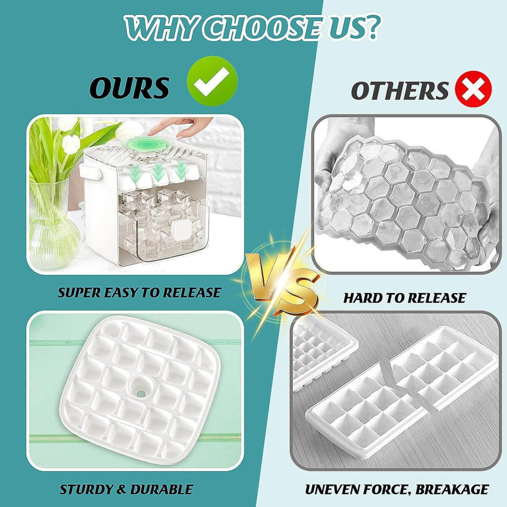 Ice Cube Tray with Lid for Freezer 48 Nuggets,One-Click Press Silicone Ice Cube Tray with Ice Shovel for Freezer BPA Free,Stackable Ice Tray with Storage Ice Bucket Kits