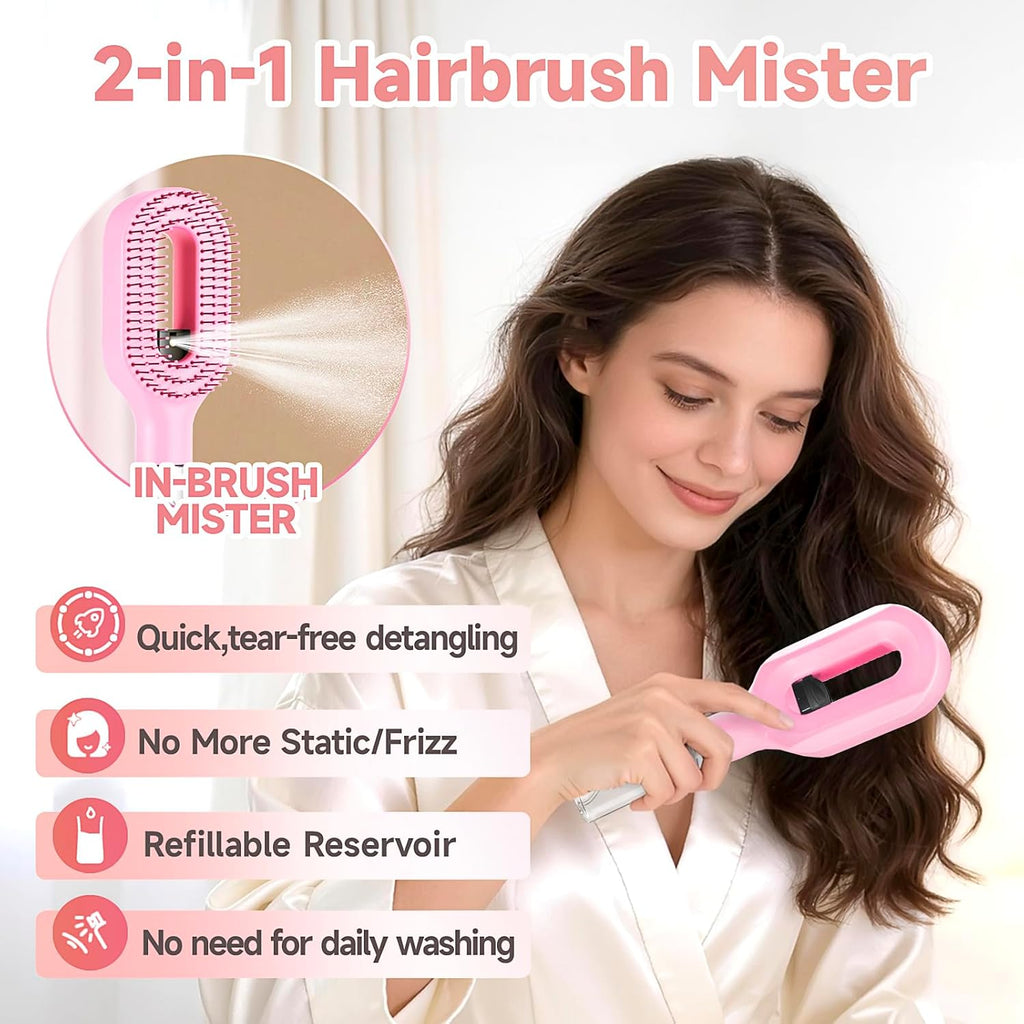 Hairbrush Mister - Hair Mist Sprayer Brush, 2 in 1 Portable Hair Brush with Water Spray for Detangling and Styling(2pCS)