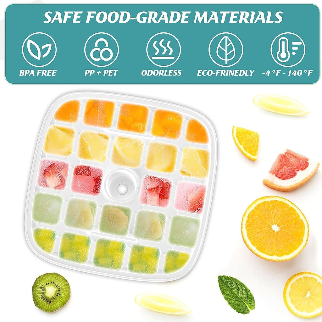 Ice Cube Tray with Lid for Freezer 48 Nuggets,One-Click Press Silicone Ice Cube Tray with Ice Shovel for Freezer BPA Free,Stackable Ice Tray with Storage Ice Bucket Kits