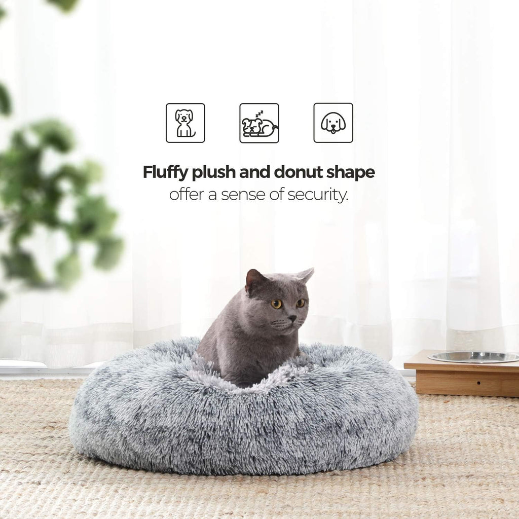 Feandrea Dog Bed, Donut Cat Bed, Fluffy Calming Pet Bed with Removable Inner Cushion, Washable, Soft Long Plush, for Dog, Cat, 80 cm Dia., Gray PGW040G01