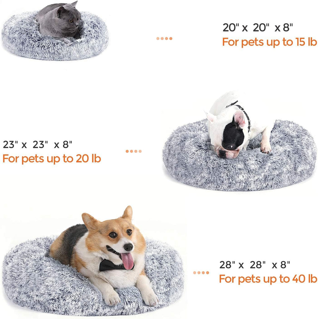 Feandrea Dog Bed, Donut Cat Bed, Fluffy Calming Pet Bed with Removable Inner Cushion, Washable, Soft Long Plush, for Dog, Cat, 80 cm Dia., Gray PGW040G01