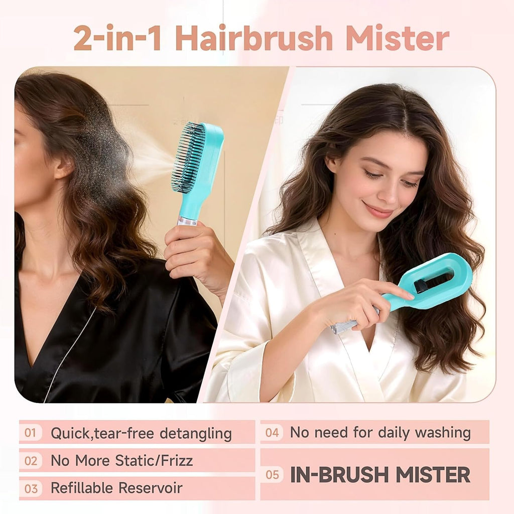 Hairbrush Mister - Hair Mist Sprayer Brush, 2 in 1 Portable Hair Brush with Water Spray for Detangling and Styling(2pCS)