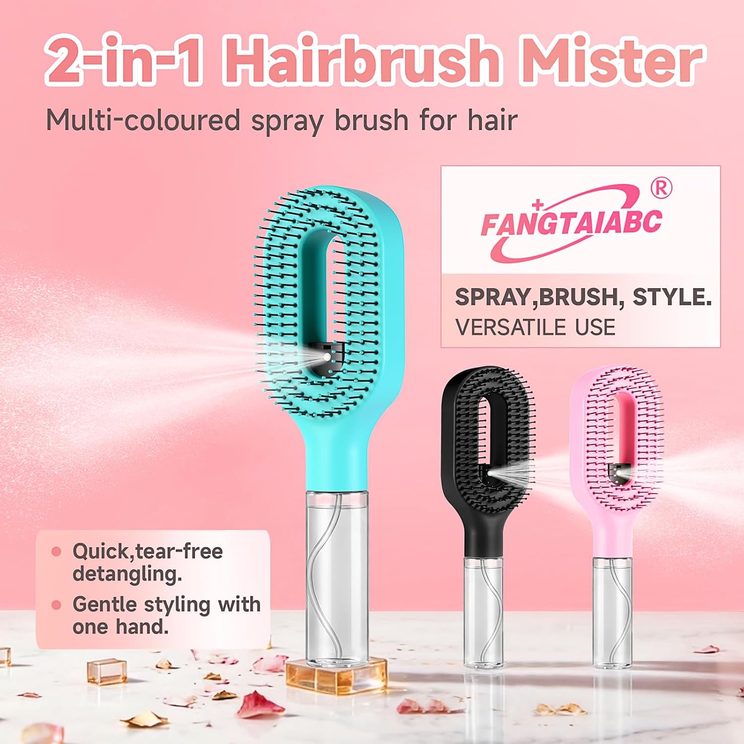 Hairbrush Mister - Hair Mist Sprayer Brush, 2 in 1 Portable Hair Brush with Water Spray for Detangling and Styling(2pCS)