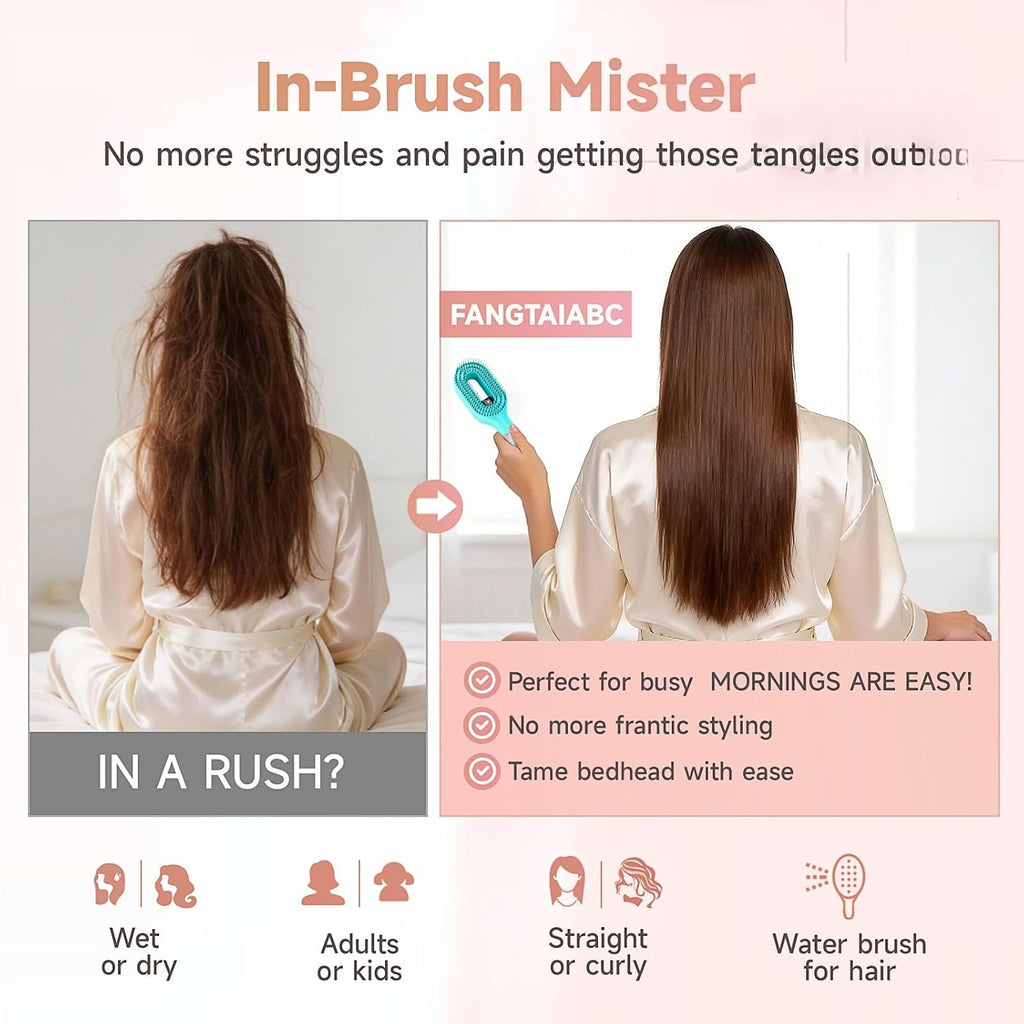 Hairbrush Mister - Hair Mist Sprayer Brush, 2 in 1 Portable Hair Brush with Water Spray for Detangling and Styling(2pCS)
