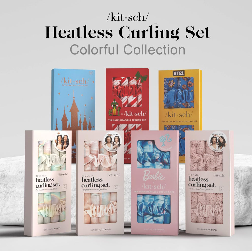Kitsch Satin Heatless Curling Set - Hair Rollers for Effortless Heatless Curls | Sleep-In Hair Curlers | Includes Hot Rollers & Curling Rod Headband, Achieve Stunning Heatless Hairstyles, SunsetTieDye