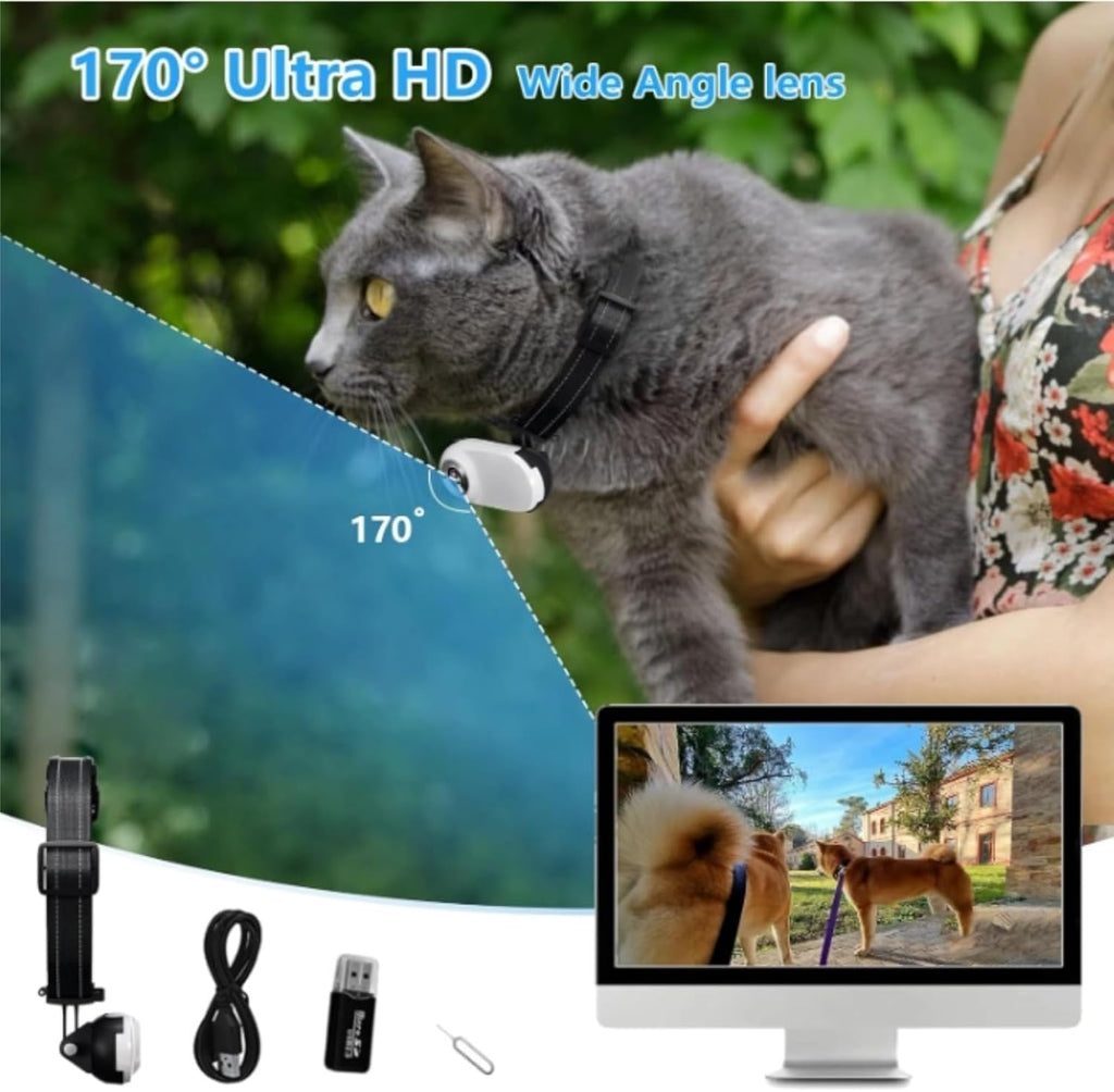 Cat Camera Collar,Digital Display Cat Camera Collar HD 1080P Wireless Pet Camera,170° Wide Angle Lens Small Action Cameras,for Dogs Cats