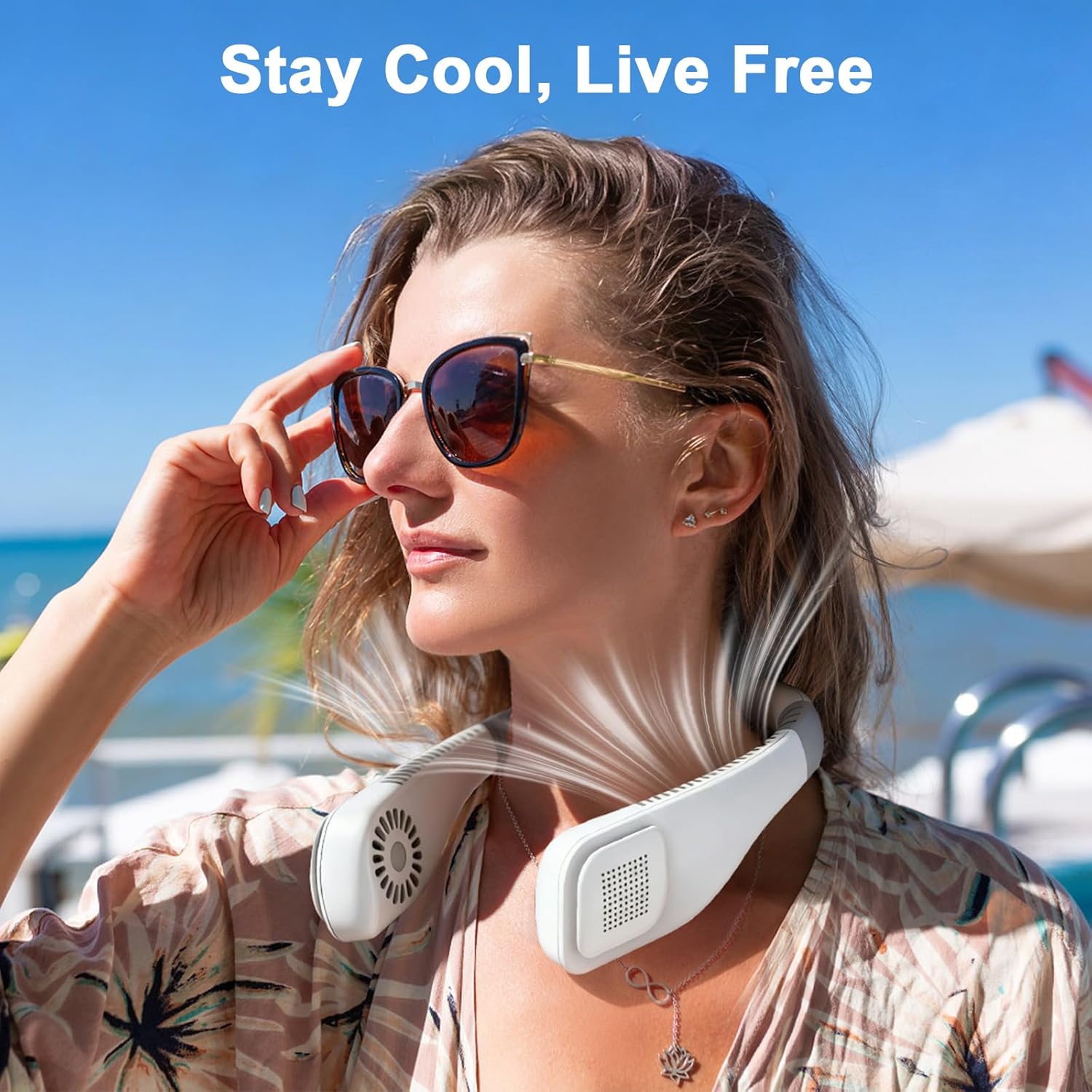 Quiet Portable Neck Fan Cooling - KANHIRO Wearable Ergonomic Bladeless Fan, Rechargeable USB Fan with 3 Speeds & Long Battery Life, Personal Fan for Travel, Camping, Work, Gifts for Women Men (White)