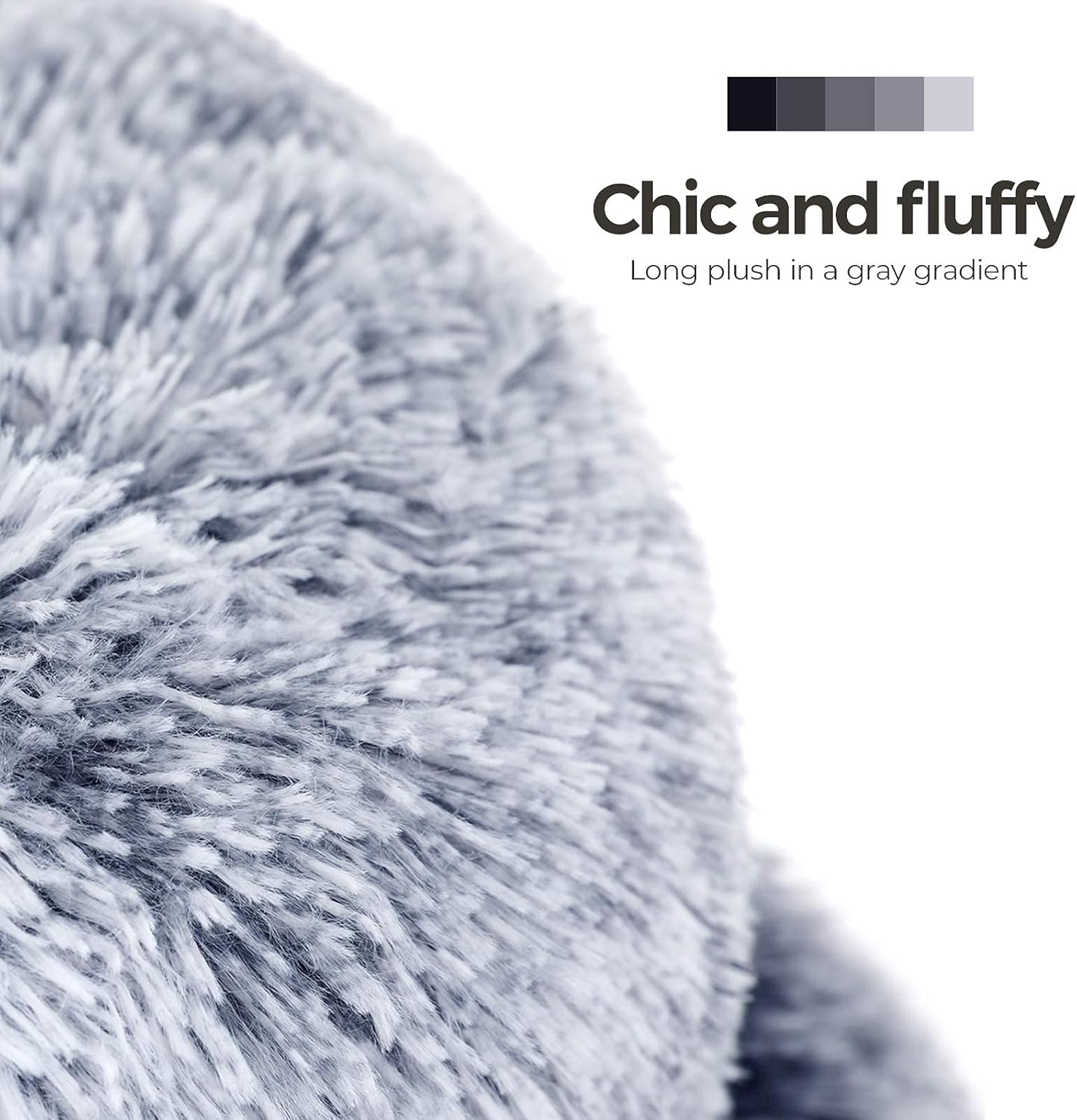 Feandrea Dog Bed, Donut Cat Bed, Fluffy Calming Pet Bed with Removable Inner Cushion, Washable, Soft Long Plush, for Dog, Cat, 80 cm Dia., Gray PGW040G01