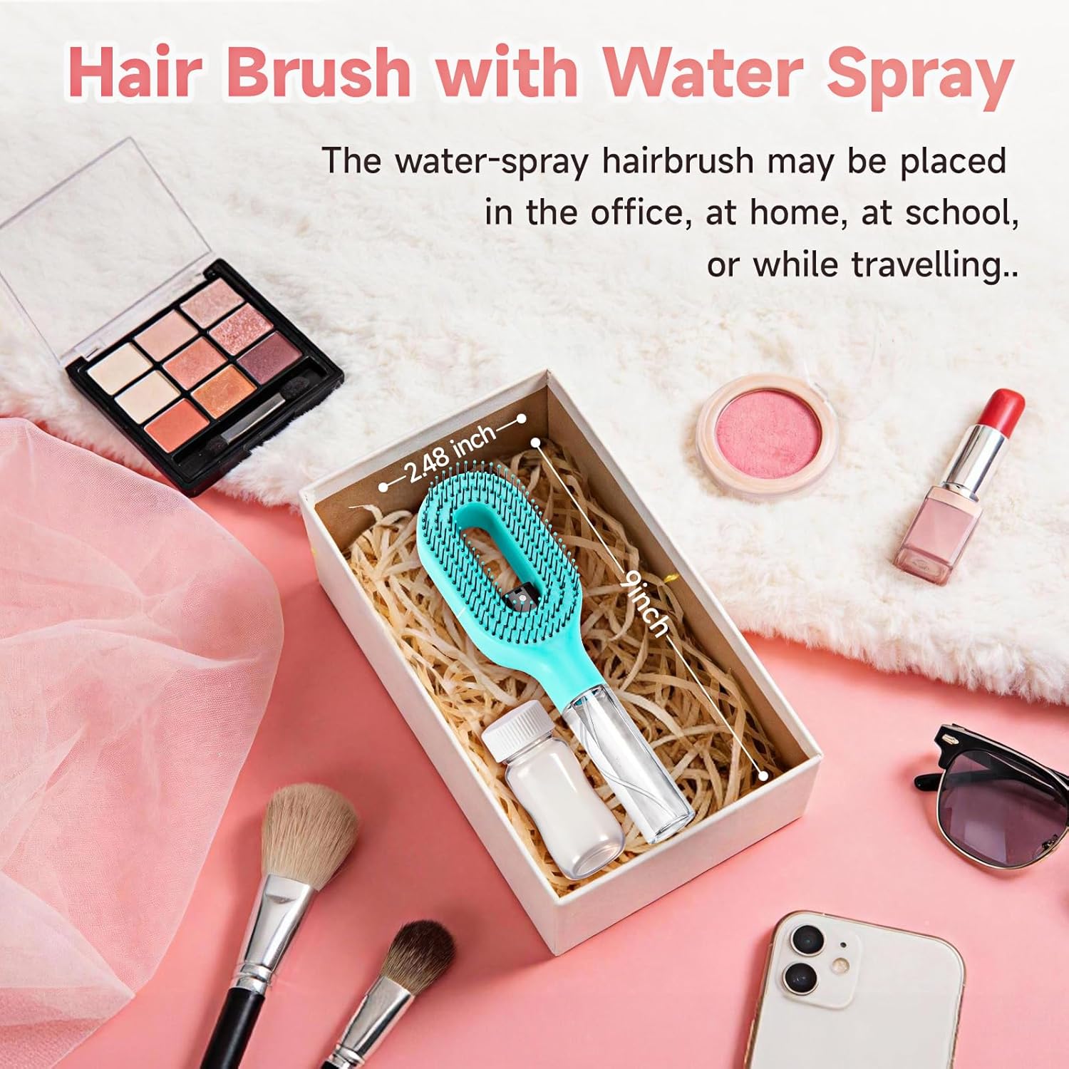 Hairbrush Mister - Hair Mist Sprayer Brush, 2 in 1 Portable Hair Brush with Water Spray for Detangling and Styling(2pCS)