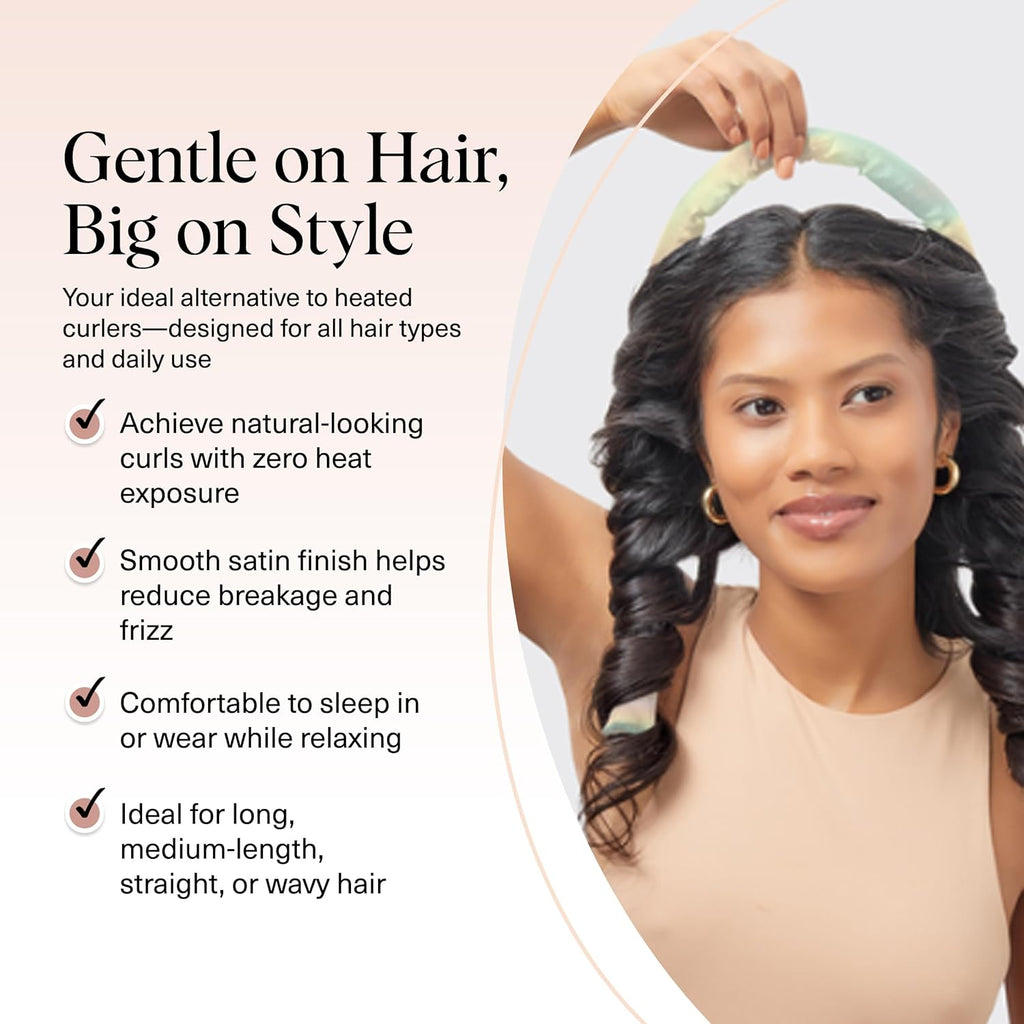 Kitsch Satin Heatless Curling Set - Hair Rollers for Effortless Heatless Curls | Sleep-In Hair Curlers | Includes Hot Rollers & Curling Rod Headband, Achieve Stunning Heatless Hairstyles, SunsetTieDye