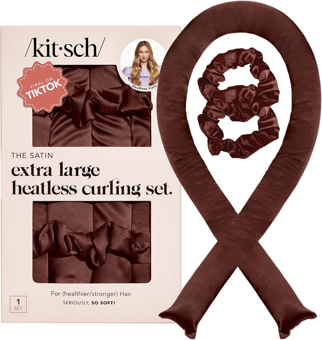 Kitsch Satin Heatless Curling Set - Hair Rollers for Effortless Heatless Curls | Sleep-In Hair Curlers | Includes Hot Rollers & Curling Rod Headband, Achieve Stunning Heatless Hairstyles, SunsetTieDye