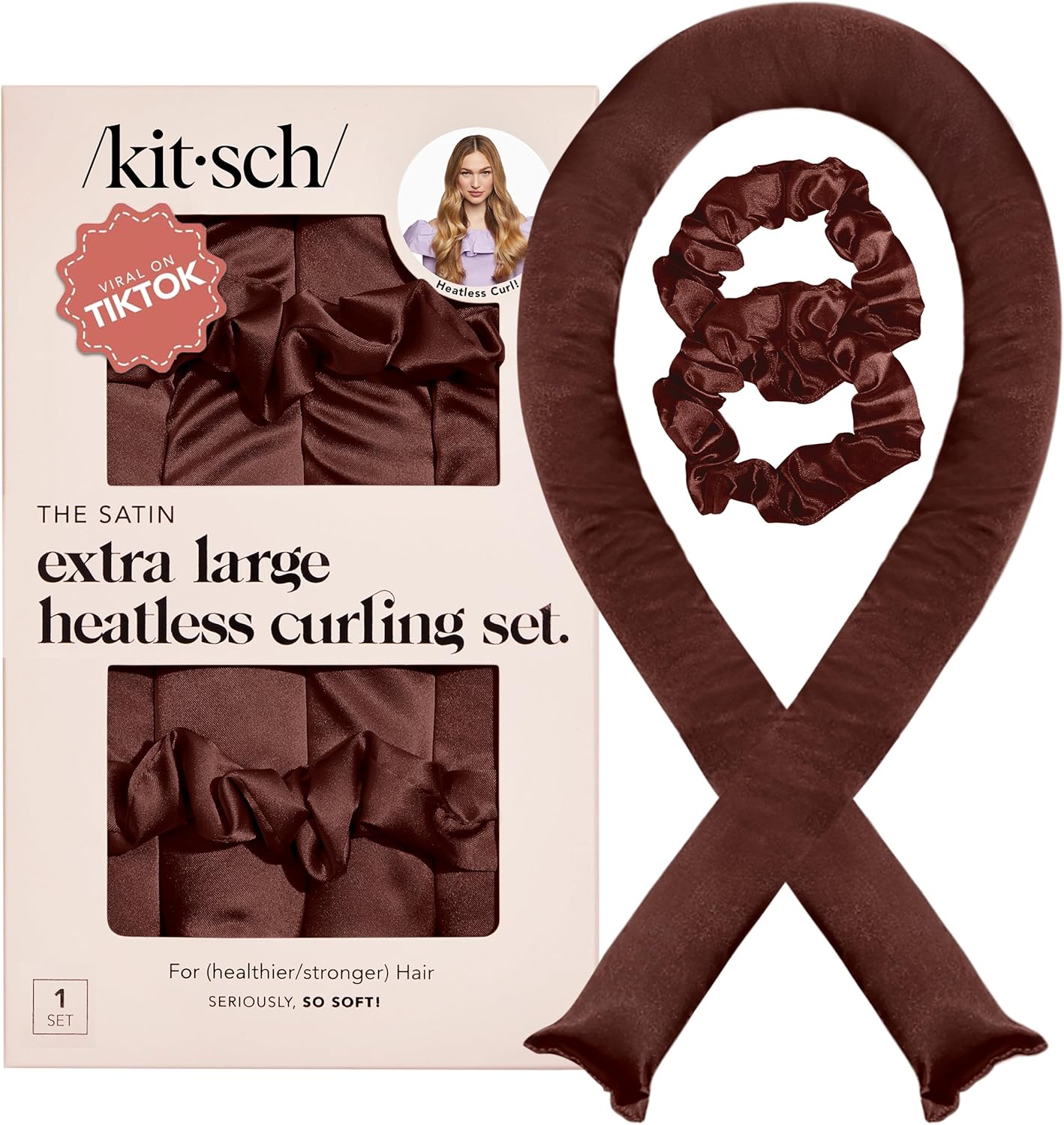 Kitsch Satin Heatless Curling Set - Hair Rollers for Effortless Heatless Curls | Sleep-In Hair Curlers | Includes Hot Rollers & Curling Rod Headband, Achieve Stunning Heatless Hairstyles, SunsetTieDye
