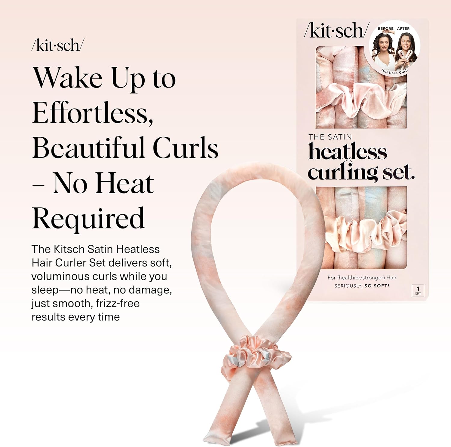Kitsch Satin Heatless Curling Set - Hair Rollers for Effortless Heatless Curls | Sleep-In Hair Curlers | Includes Hot Rollers & Curling Rod Headband, Achieve Stunning Heatless Hairstyles, SunsetTieDye