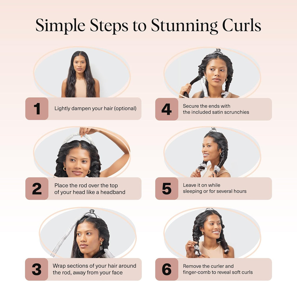 Kitsch Satin Heatless Curling Set - Hair Rollers for Effortless Heatless Curls | Sleep-In Hair Curlers | Includes Hot Rollers & Curling Rod Headband, Achieve Stunning Heatless Hairstyles, SunsetTieDye