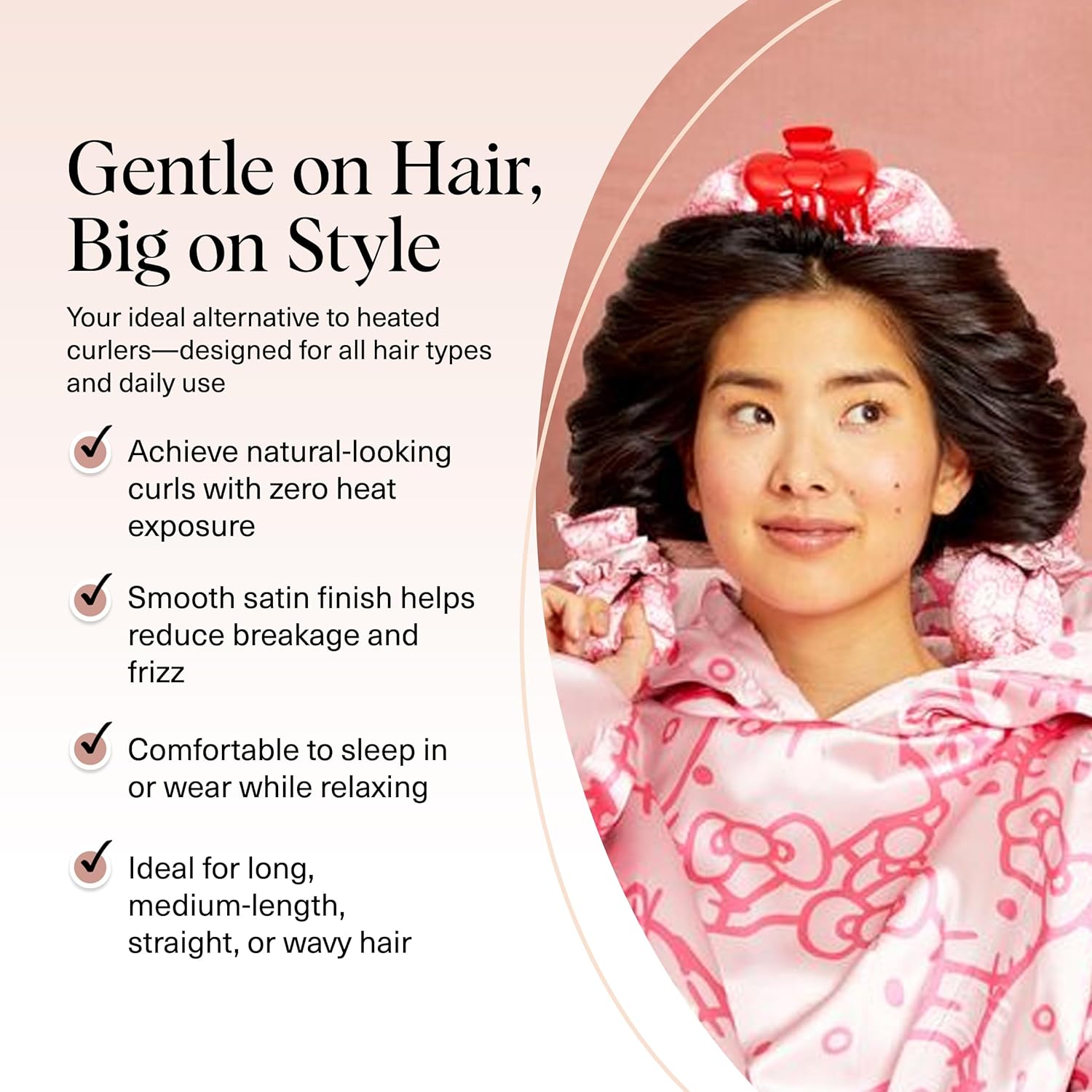 Kitsch Satin Heatless Curling Set - Hair Rollers for Effortless Heatless Curls | Sleep-In Hair Curlers | Includes Hot Rollers & Curling Rod Headband, Achieve Stunning Heatless Hairstyles, SunsetTieDye