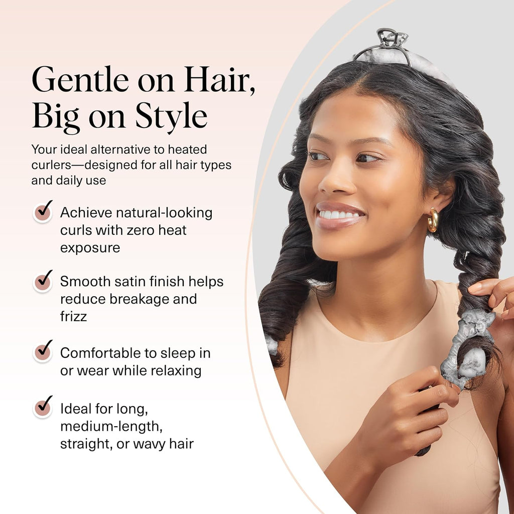 Kitsch Satin Heatless Curling Set - Hair Rollers for Effortless Heatless Curls | Sleep-In Hair Curlers | Includes Hot Rollers & Curling Rod Headband, Achieve Stunning Heatless Hairstyles, SunsetTieDye