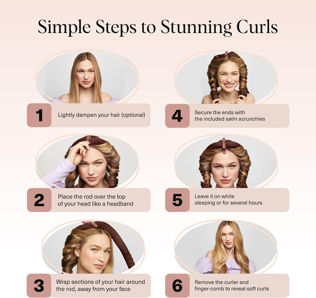 Kitsch Satin Heatless Curling Set - Hair Rollers for Effortless Heatless Curls | Sleep-In Hair Curlers | Includes Hot Rollers & Curling Rod Headband, Achieve Stunning Heatless Hairstyles, SunsetTieDye