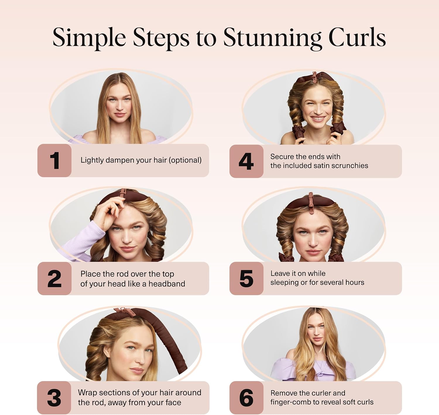 Kitsch Satin Heatless Curling Set - Hair Rollers for Effortless Heatless Curls | Sleep-In Hair Curlers | Includes Hot Rollers & Curling Rod Headband, Achieve Stunning Heatless Hairstyles, SunsetTieDye