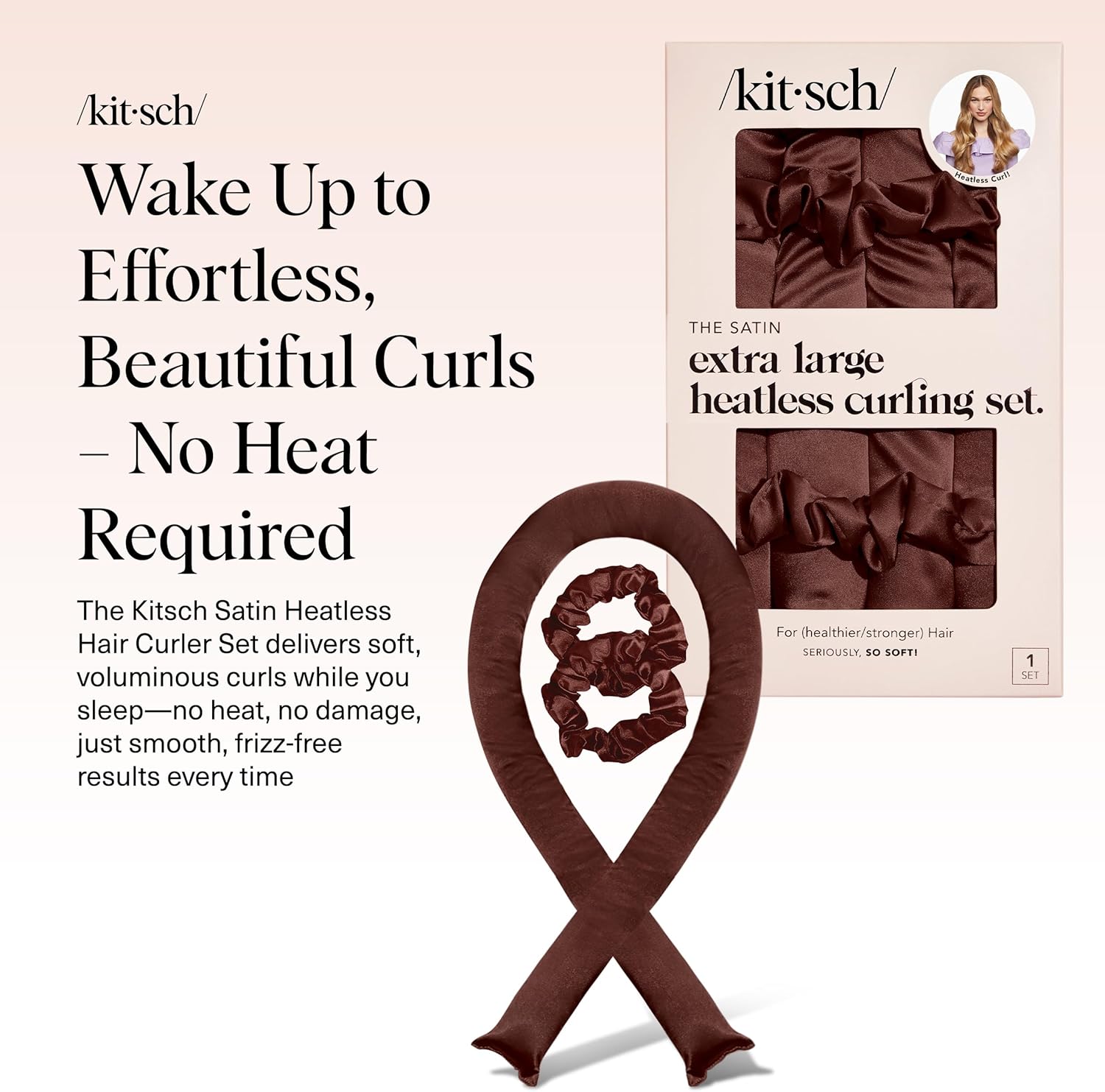 Kitsch Satin Heatless Curling Set - Hair Rollers for Effortless Heatless Curls | Sleep-In Hair Curlers | Includes Hot Rollers & Curling Rod Headband, Achieve Stunning Heatless Hairstyles, SunsetTieDye