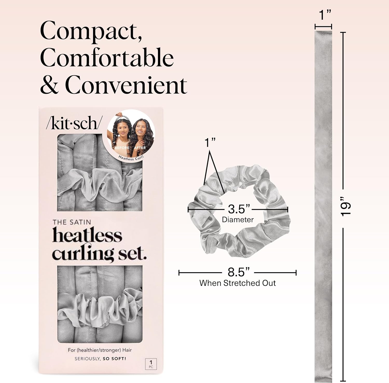 Kitsch Satin Heatless Curling Set - Hair Rollers for Effortless Heatless Curls | Sleep-In Hair Curlers | Includes Hot Rollers & Curling Rod Headband, Achieve Stunning Heatless Hairstyles, SunsetTieDye
