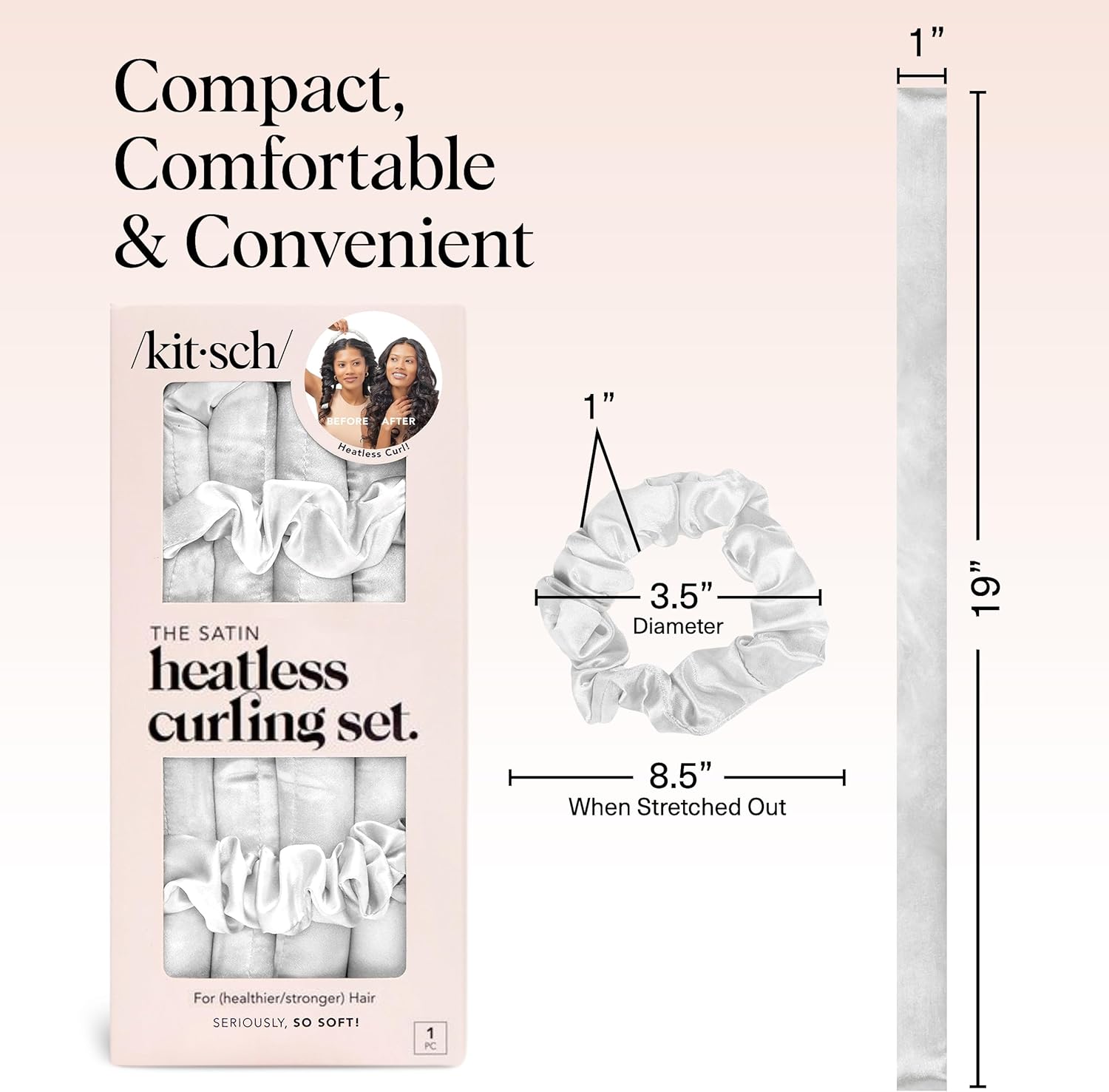 Kitsch Satin Heatless Curling Set - Hair Rollers for Effortless Heatless Curls | Sleep-In Hair Curlers | Includes Hot Rollers & Curling Rod Headband, Achieve Stunning Heatless Hairstyles, SunsetTieDye