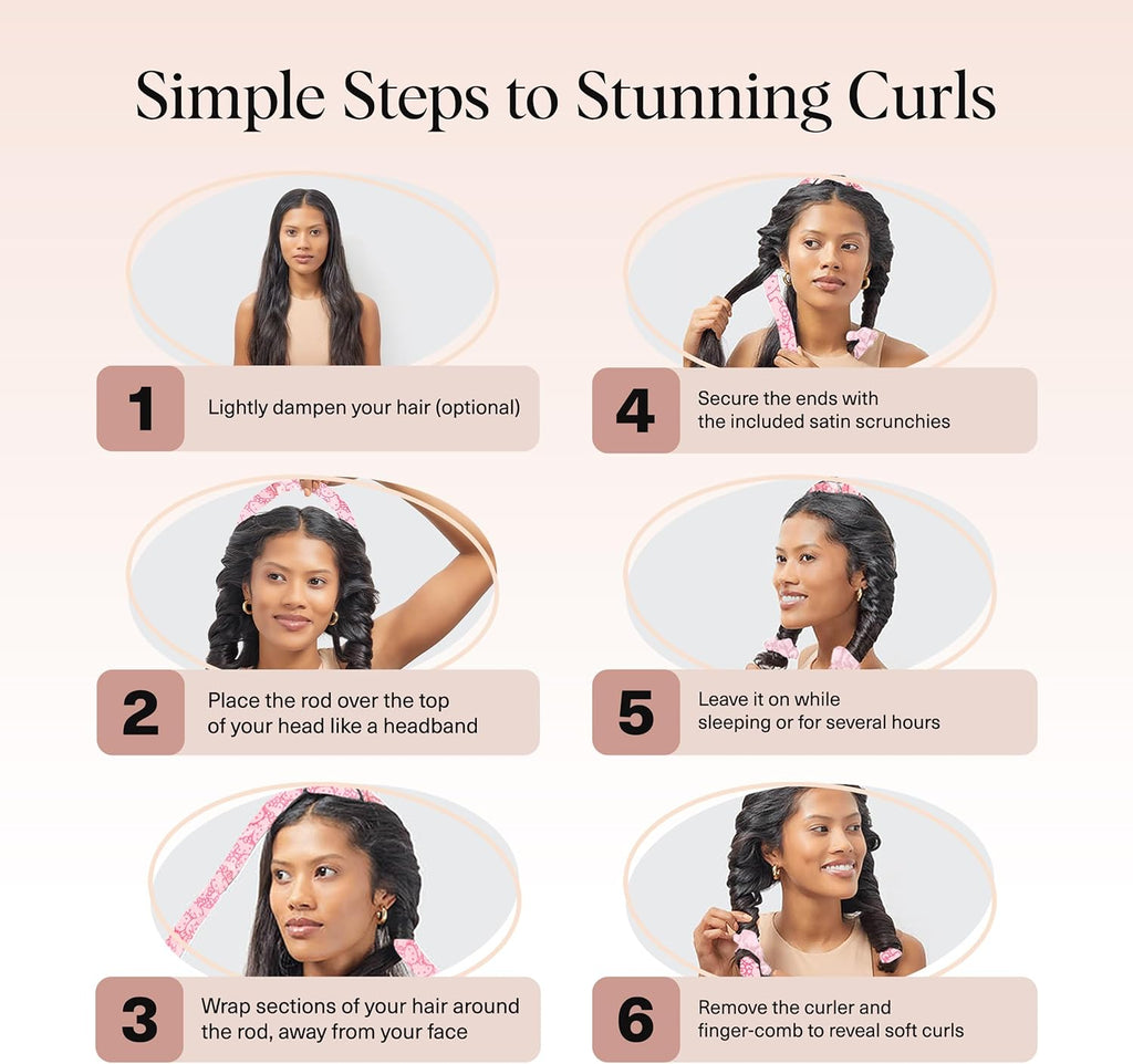 Kitsch Satin Heatless Curling Set - Hair Rollers for Effortless Heatless Curls | Sleep-In Hair Curlers | Includes Hot Rollers & Curling Rod Headband, Achieve Stunning Heatless Hairstyles, SunsetTieDye