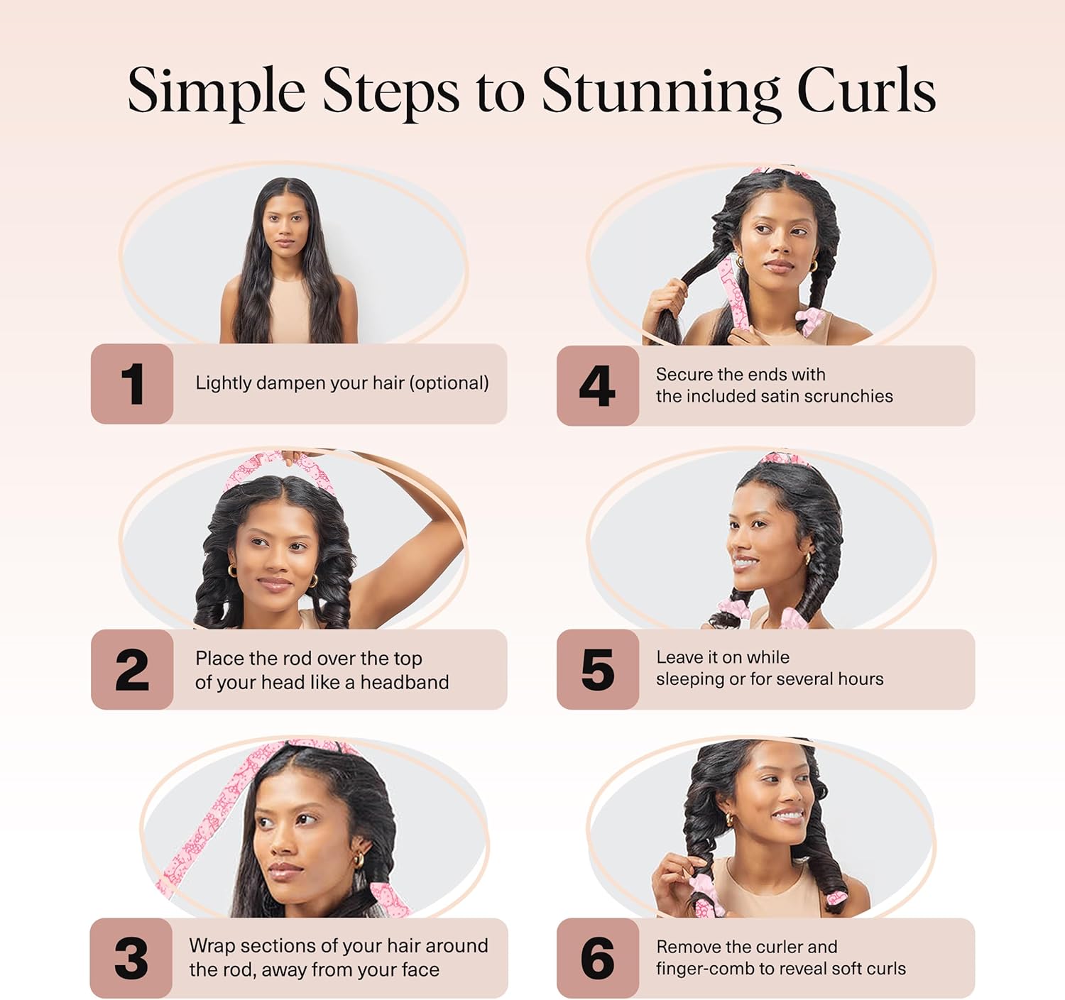 Kitsch Satin Heatless Curling Set - Hair Rollers for Effortless Heatless Curls | Sleep-In Hair Curlers | Includes Hot Rollers & Curling Rod Headband, Achieve Stunning Heatless Hairstyles, SunsetTieDye