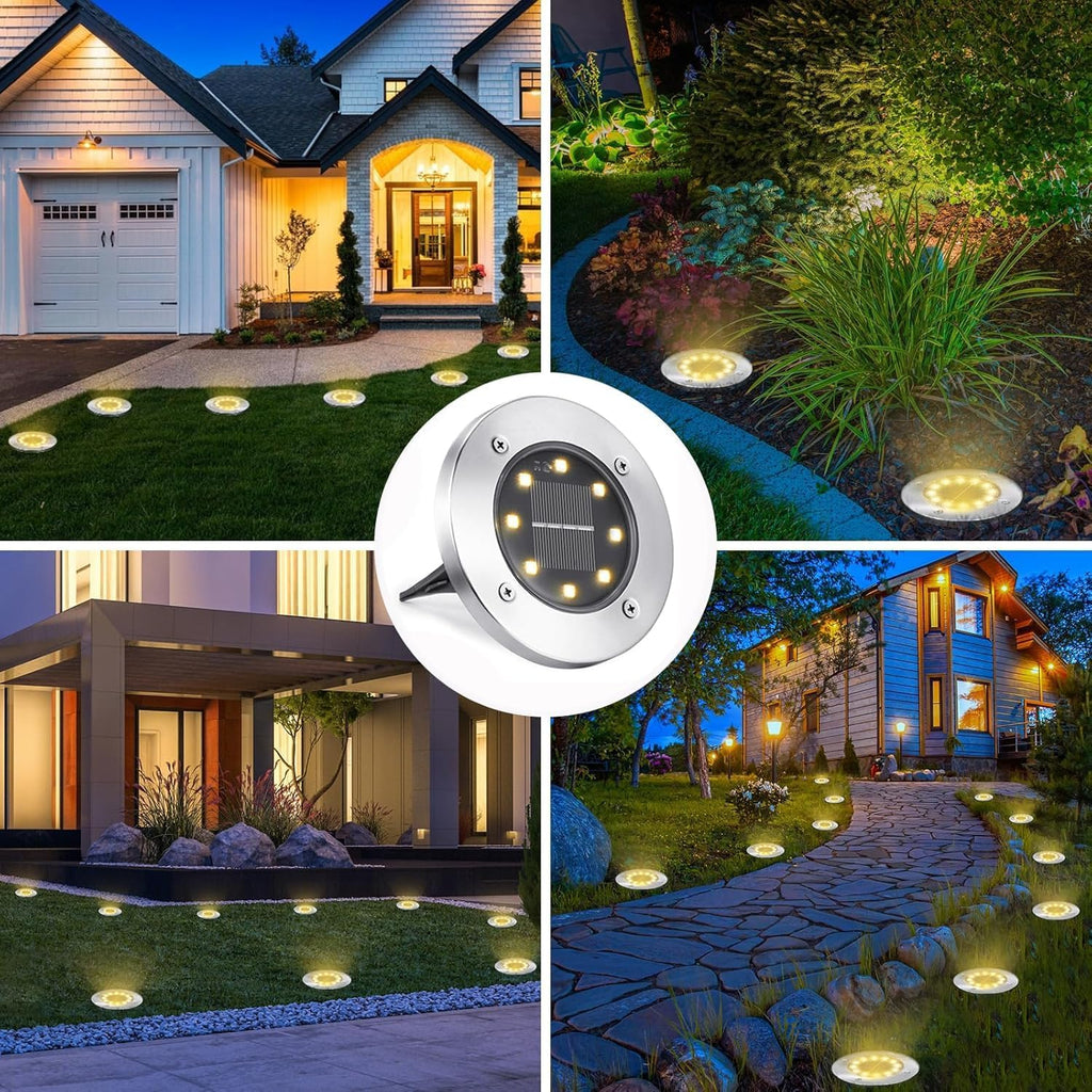 Toodour Solar Lights Outdoor, 16 Pack Solar Ground Lights Waterproof Garden In-Ground Lights - Bright Solar Disk Light Landscape Lighting for Lawn Yard Deck Patio Walkway Outdoor Decor - Warm White