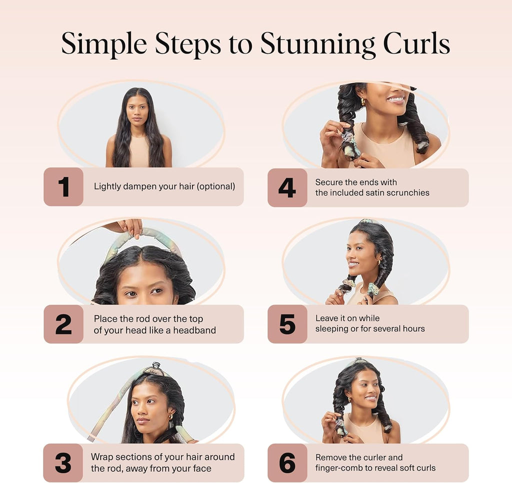 Kitsch Satin Heatless Curling Set - Hair Rollers for Effortless Heatless Curls | Sleep-In Hair Curlers | Includes Hot Rollers & Curling Rod Headband, Achieve Stunning Heatless Hairstyles, SunsetTieDye