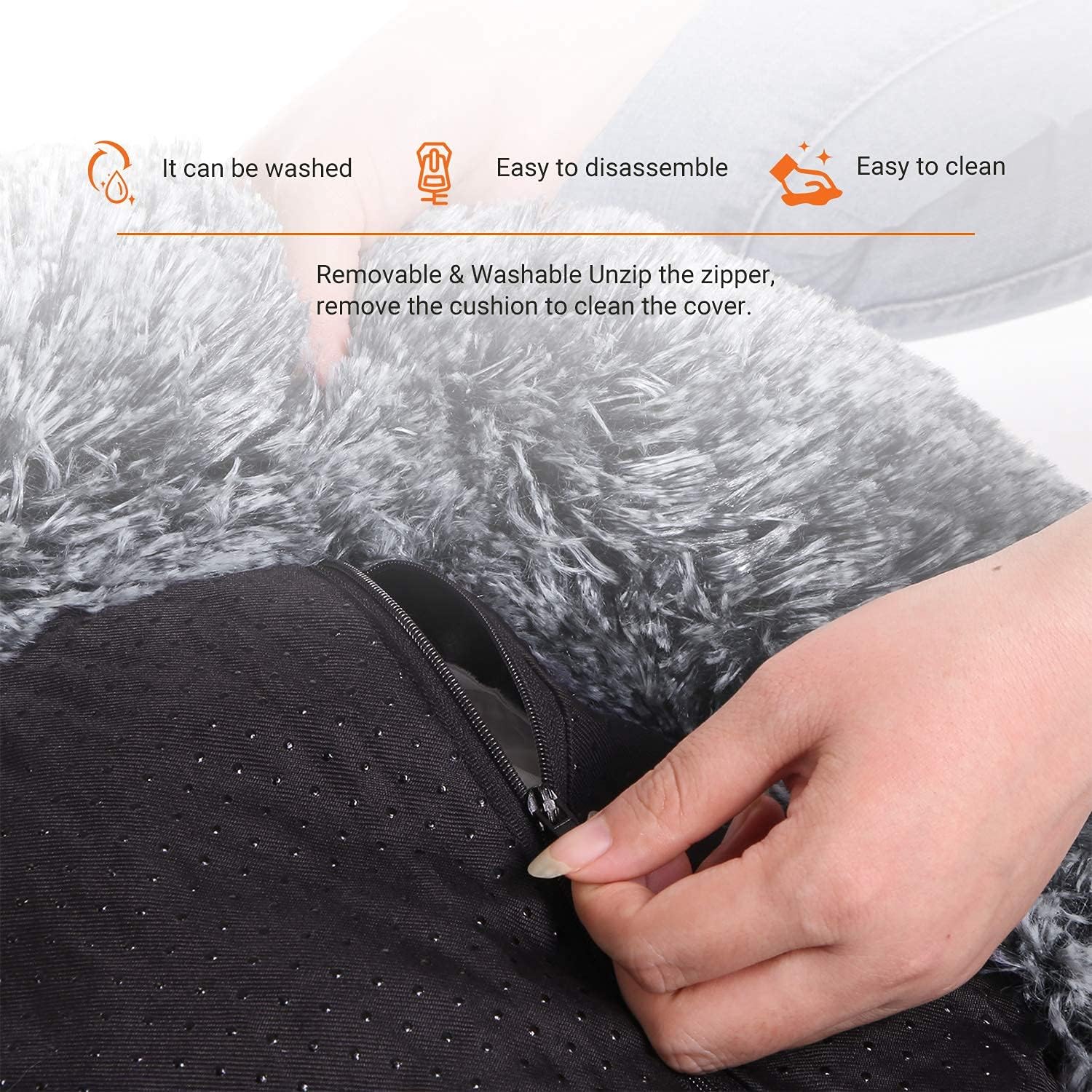 Feandrea Dog Bed, Donut Cat Bed, Fluffy Calming Pet Bed with Removable Inner Cushion, Washable, Soft Long Plush, for Dog, Cat, 80 cm Dia., Gray PGW040G01
