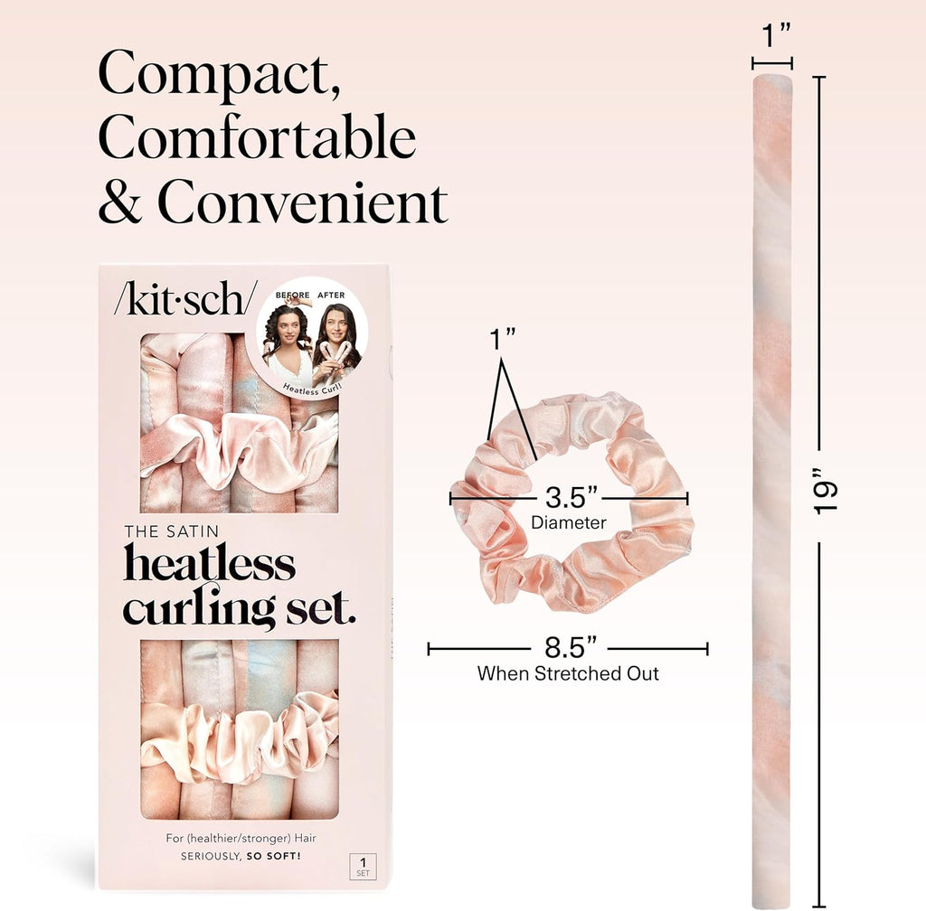 Kitsch Satin Heatless Curling Set - Hair Rollers for Effortless Heatless Curls | Sleep-In Hair Curlers | Includes Hot Rollers & Curling Rod Headband, Achieve Stunning Heatless Hairstyles, SunsetTieDye